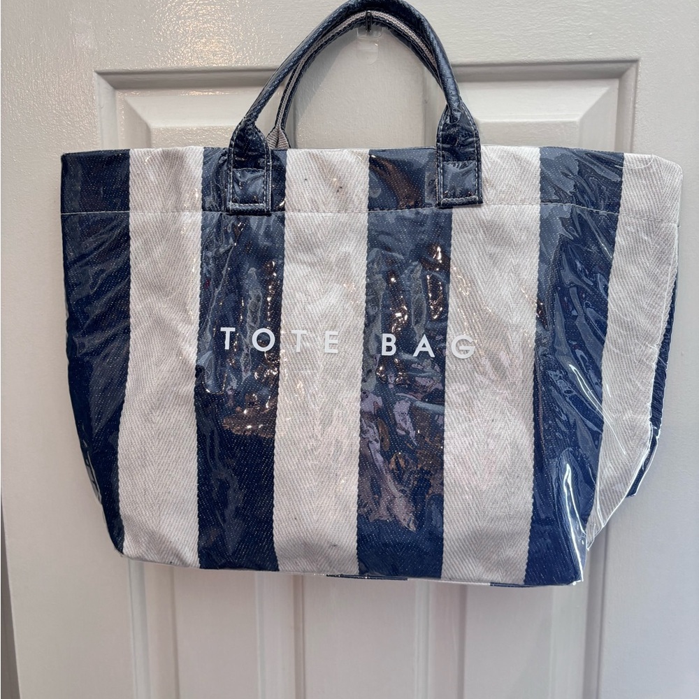 Striped Navy and White Tote Bag